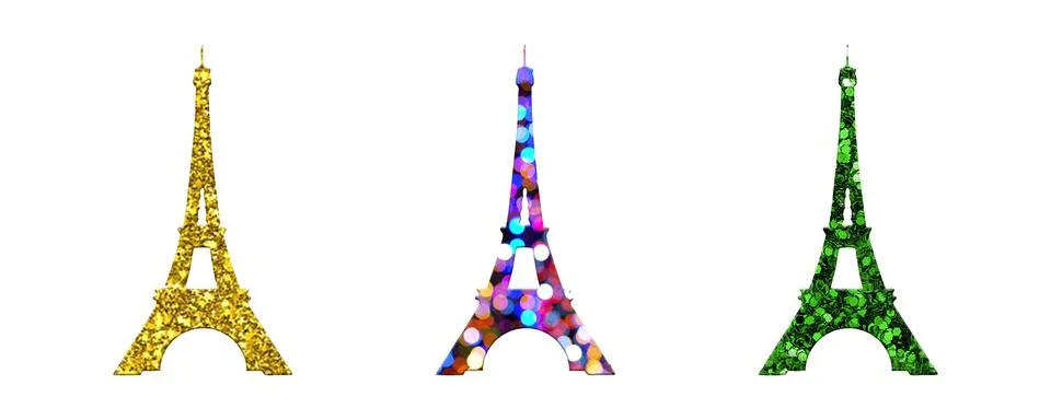 Three Eiffel towers with different patterns isolated on a white background Stock Illustration