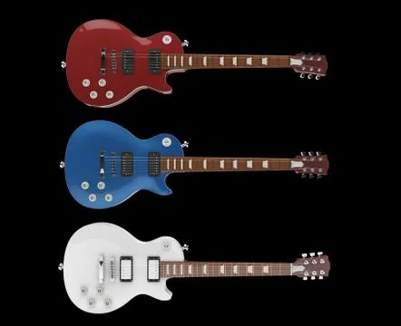 Three Electric Guitars On Black Background Illustrazione stock