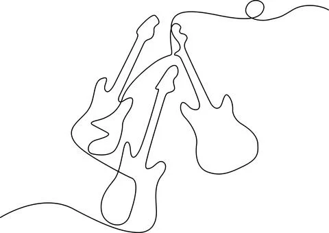 Three electric guitars connected with a cord Vector Stock Illustration