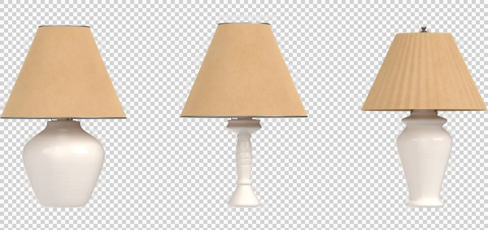 Three elegant white ceramic table lamps with tan tapered shades Stock Illustration