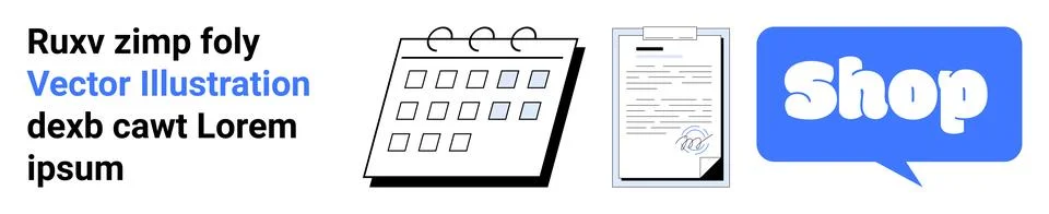 Three elements including a calendar, a document, and a shop icon in a clean l 스톡 일러스트