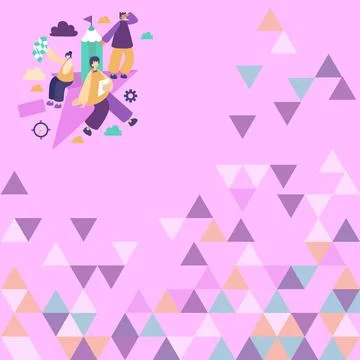 Three Employees Working Separate Assignments Together In The Clouds. Business Illustrazione stock