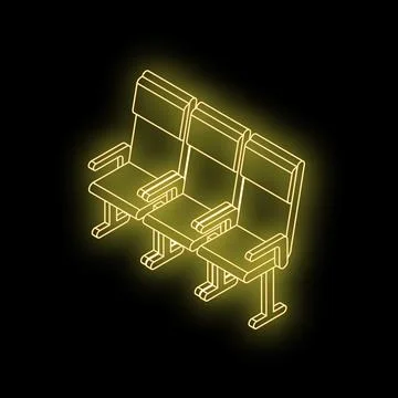 Three empty airplane seats glowing on black background Stock Illustration