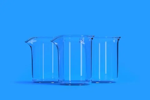Three empty beaker on blue background. Chemistry flask Stockillustratie