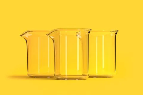 Three empty beaker on yellow background. Chemistry flask Stock Illustration