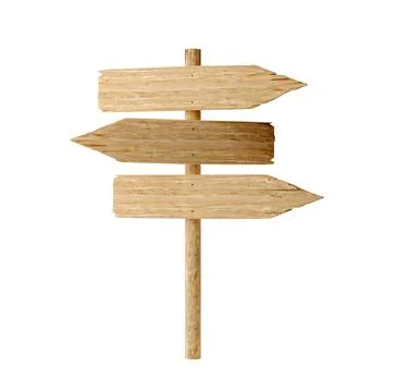 Three empty, blank wooden arrow signs on wood post with room for text, wooden Stock Illustration