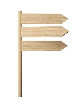 Three empty, blank wooden arrow signs pointing in the same directions, wood.. Stock Illustration