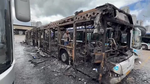 Three empty buses explode in car parks near Tel Aviv without causing injuries, B Stock Footage 302553802