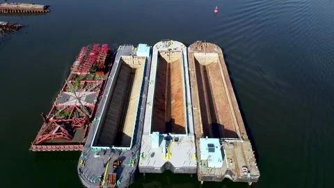 Three empty container ships along the Arthur Kill Video stock 135591326