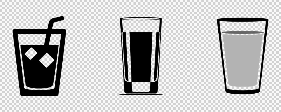 Three empty drinking glasses with ice cubes isolated on white. Stock Illustration