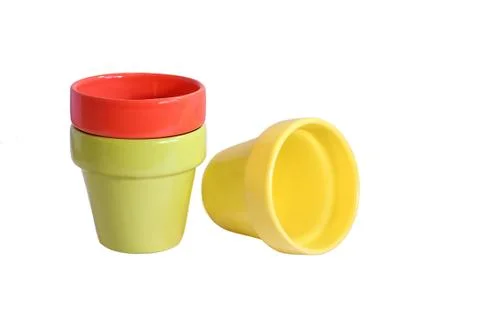 Three empty flowerpots isolated on white Stock Photos