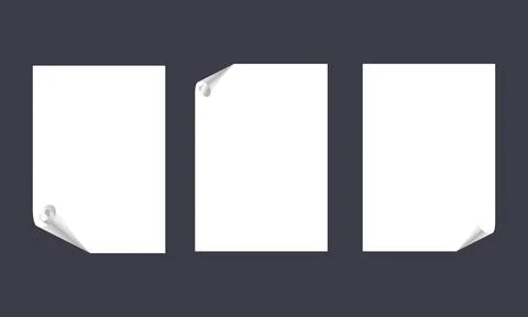 Three empty folded paper pages with peeled corners graphic design Stock Illustration