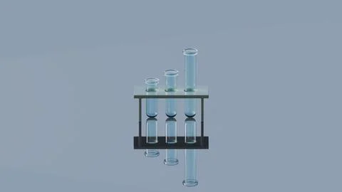 Three empty glass test tubes (differend sizes) on a stand isolated Illustrazione stock