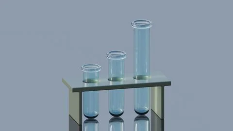 Three empty glass test tubes (differend sizes) on a stand isolated Illustrazione stock