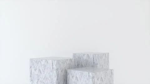 Three empty Marble stands and abstract white geometry background. Podium, ped Stock Illustration