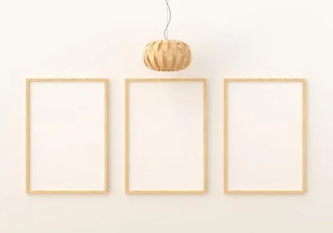 Three empty photo frame for mockup in modern living room, 3D render, 3D illus Stock Illustration