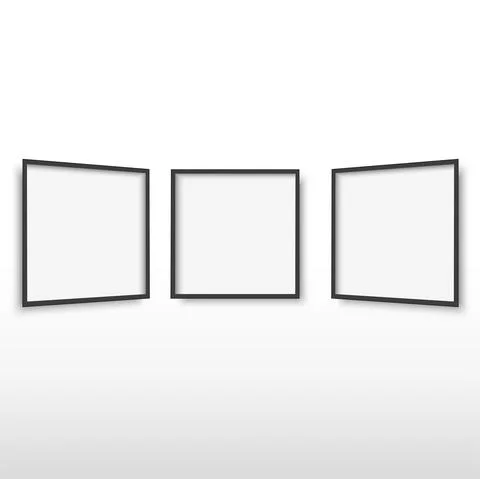 Three empty picture frames on the wall. Vector Stock Illustration