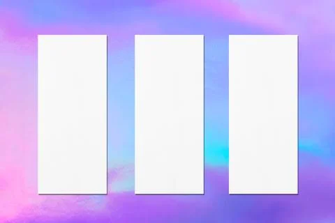 Three empty price-list or menu mockups on holographic background Stock Photos