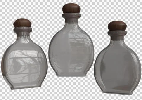 Three empty round glass bottles with wooden caps Stock Illustration