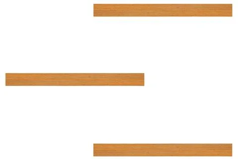 Three empty simple small minimalist shelves made of light wood isolated on .. Foto stock