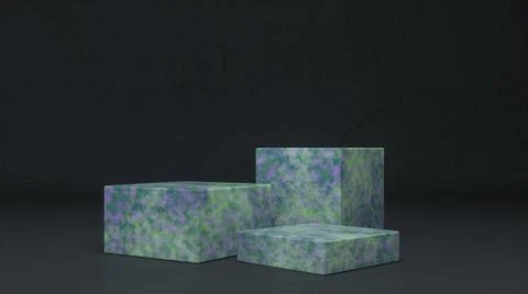 Three empty Stone stands and abstract Rough black geometry background. Podium イラスト素材