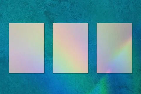 Three empty vertical rectangle poster mockup on blue background Stock Photos