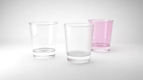 Three empty water glasses on white background 3D render illustration Stock Illustration