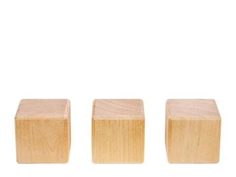 Three empty wood blocks for design isolated on a white background Stock Photos