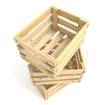 Three empty wooden crate. 3D Illustrazione stock