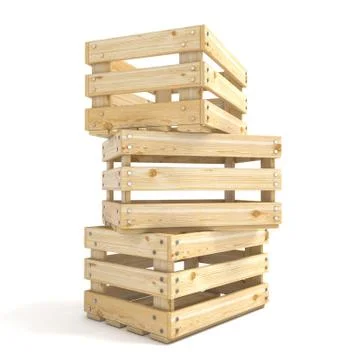Three empty wooden crate Side view 3D Illustrazione stock