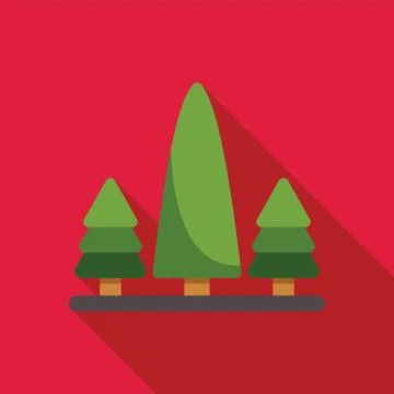 Three evergreen trees growing on red background with long shadow Illustrazione stock