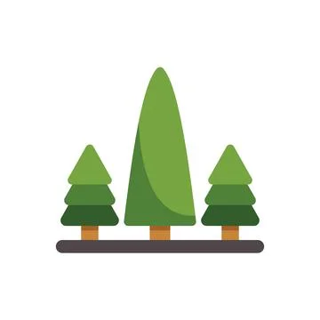 Three evergreen trees growing on a strip of land Stock Illustration