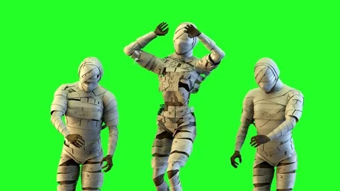 Three evil mummy on a green background, 3D render Stock Footage 78124803