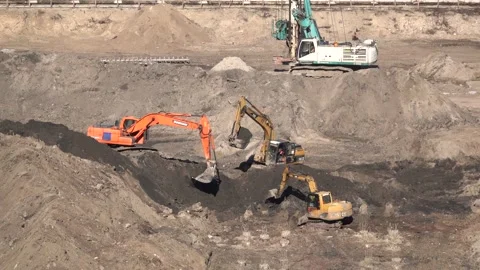 Three excavators are working -5 Stock Footage 147249956