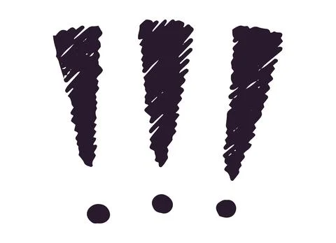 Three Exclamation Marks Hand Drawn Scribble Doodle Isolated on White Stock Illustration