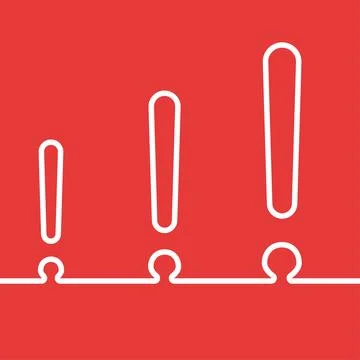 Three exclamation marks with one thread on red background Stock Illustration