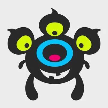 Three-eyed round monster. Funny and cute monster. Flat cartoon character de.. Stockillustratie