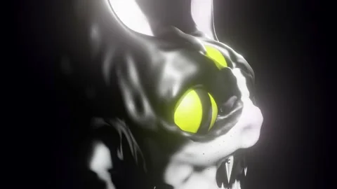 Three Eyes Demon Angry Abstract Cat Head Rotating in Deep Void Stock Footage 133618202