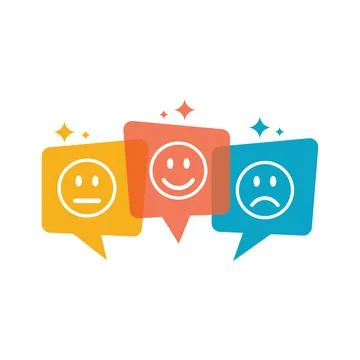 Three faces smiling, neutral and dissatisfied, symbols of feedback or review. Stock Illustration