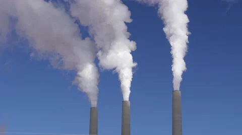 Three Factory Smoke Stacks Emitting Pollution 스톡 동영상 54710080