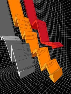Three falling arrows in abstract business diagram Stock Illustration