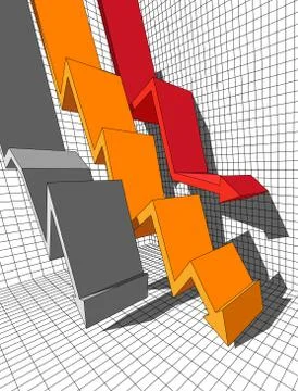Three falling arrows in abstract business diagram Stock Illustration
