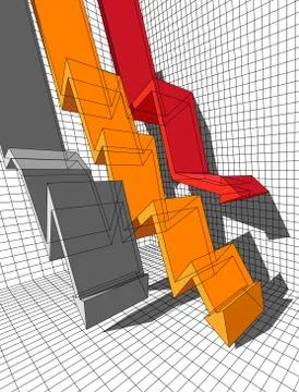 Three falling arrows in abstract business diagram Stock Illustration