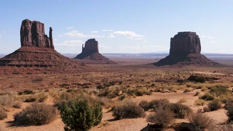 Three Famous Rocks Buttes Of Red Sandstone Formations In Monument Valley Usa Stock Footage 237162554