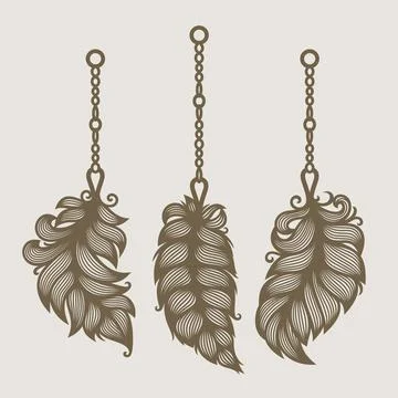 Three feathers on chains.  Stock Illustration