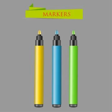 Three felt-tip pens on a gray Stock Illustration