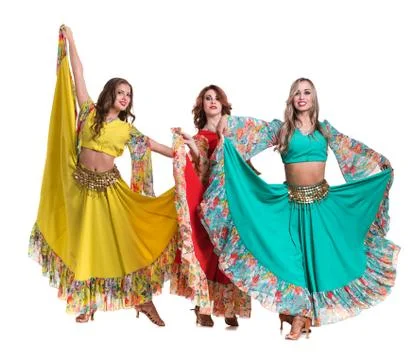 Three female dancers posing, isolated on white in full length Stock Photos