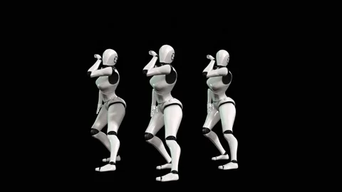 Three female robots dancing Stock Footage 226596826