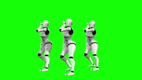 Three female robots dancing Stock Footage 226596854