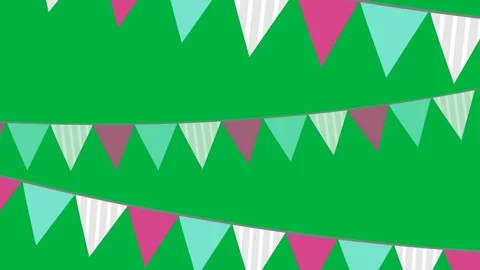 Three festive bunting ropes in blue, white and pink on black background Stock Footage 325030292